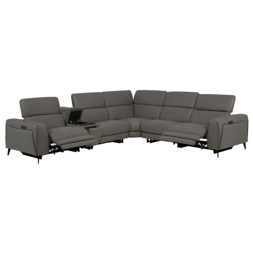 Luke 2.0 Dark Gray Leather Power Reclining Sectional with 6PCS/2PWR  alternate image, 2 of 14 images.