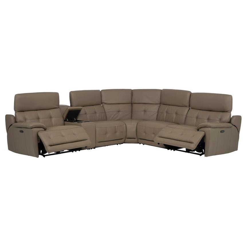 Graystone Dark Taupe Leather Power Reclining Sectional with 6PCS/2PWR  alternate image, 2 of 13 images.