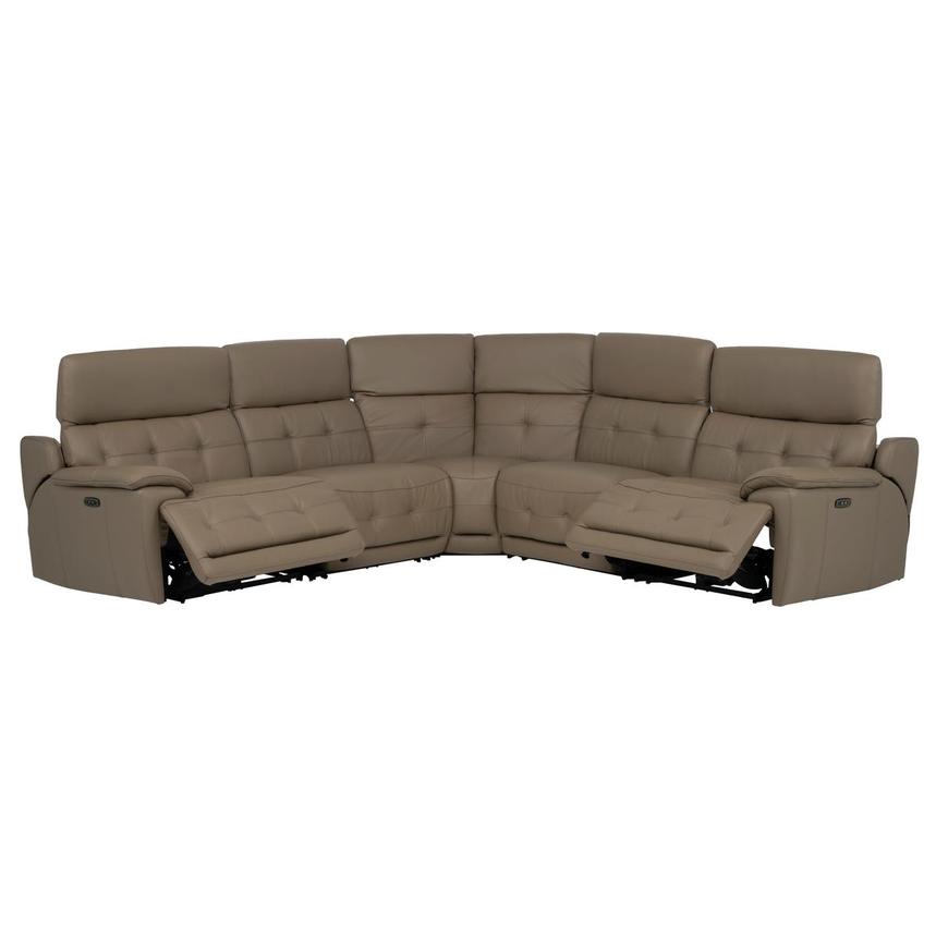 Graystone Dark Taupe Leather Power Reclining Sectional with 5PCS/2PWR  alternate image, 2 of 9 images.