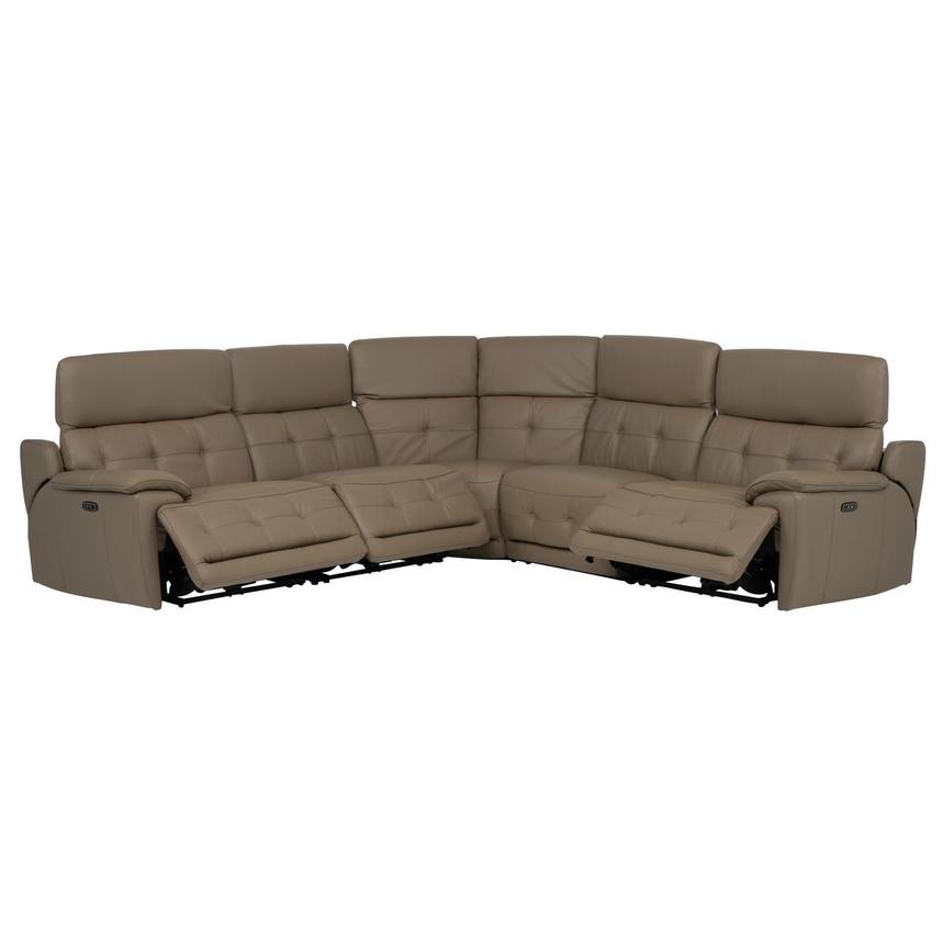 Graystone Dark Taupe Leather Power Reclining Sectional with 5PCS/3PWR  alternate image, 2 of 9 images.