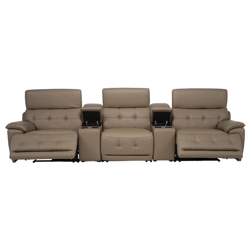 Graystone Dark Taupe Home Theater Leather Seating with 5PCS/2PWR  alternate image, 2 of 12 images.