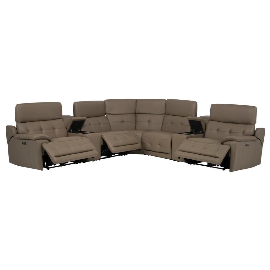 Graystone Dark Taupe Leather Power Reclining Sectional with 7PCS/3PWR  alternate image, 2 of 14 images.