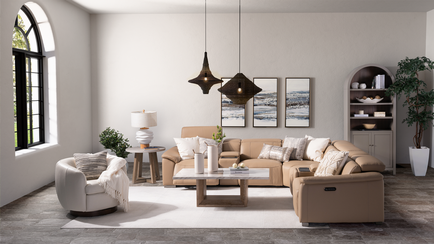 Cordova Cream Leather Power Reclining Sectional with 4PCS/2PWR  alternate image, 2 of 11 images.