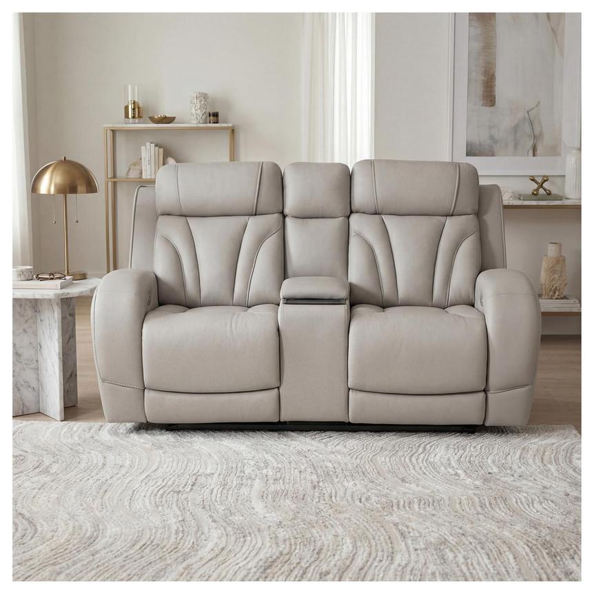 Kylo Light Gray Power Motion Leather Sofa w/Console alternate image, 2 of 19 images.