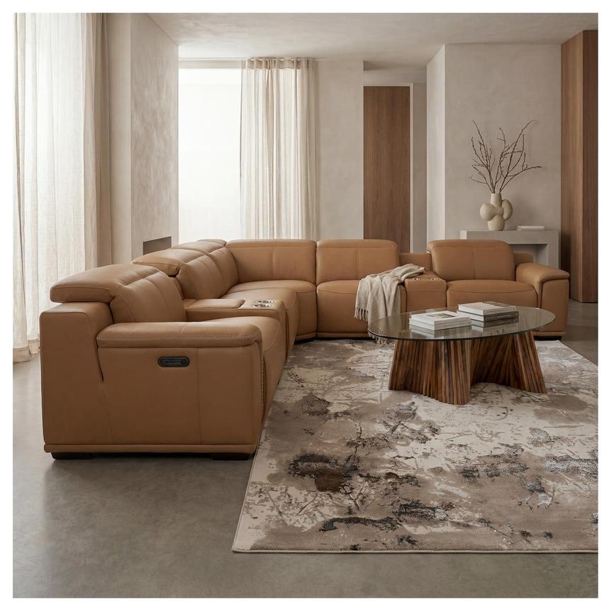 Davis 2.0 Tan Leather Power Reclining Sectional with 6PCS/3PWR  alternate image, 2 of 14 images.