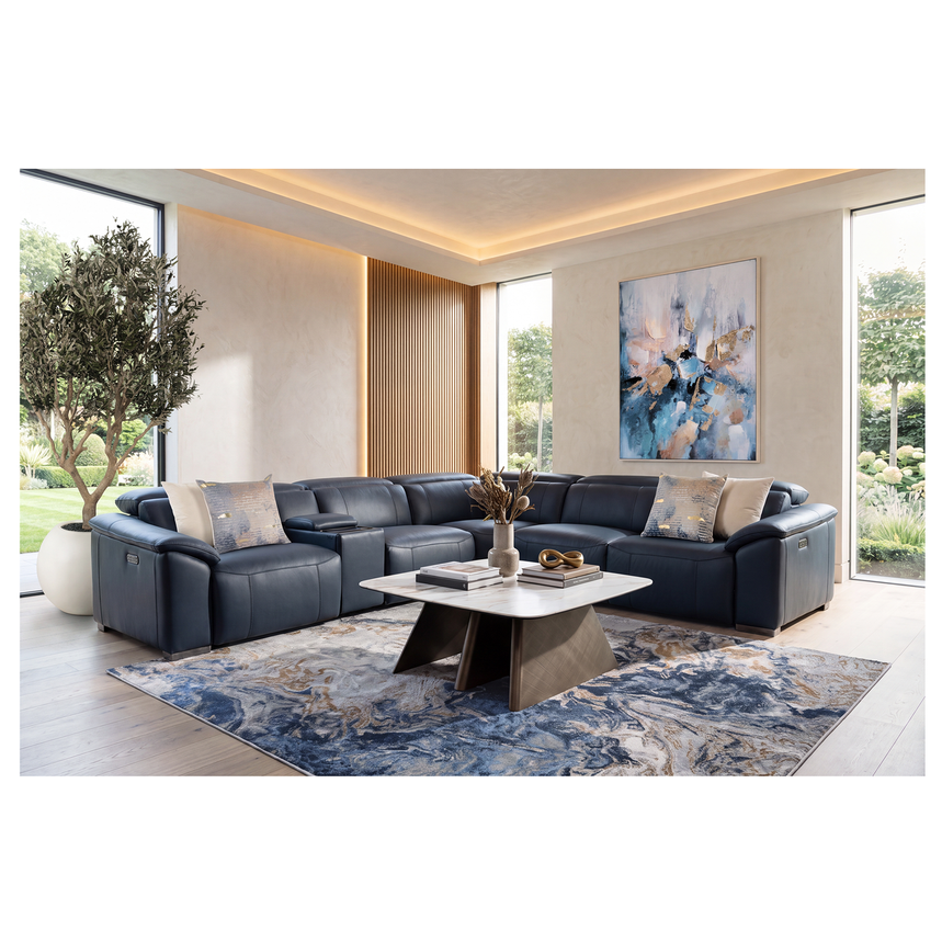 Cordova Blue Leather Power Reclining Sectional with 6PCS/3PWR alternate image, 2 of 14 images.