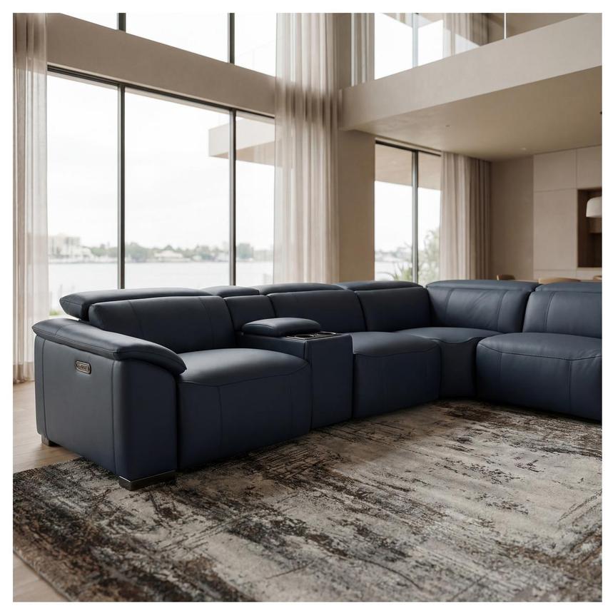 Cordova Blue Leather Power Reclining Sectional with 5PCS/3PWR alternate image, 2 of 10 images.