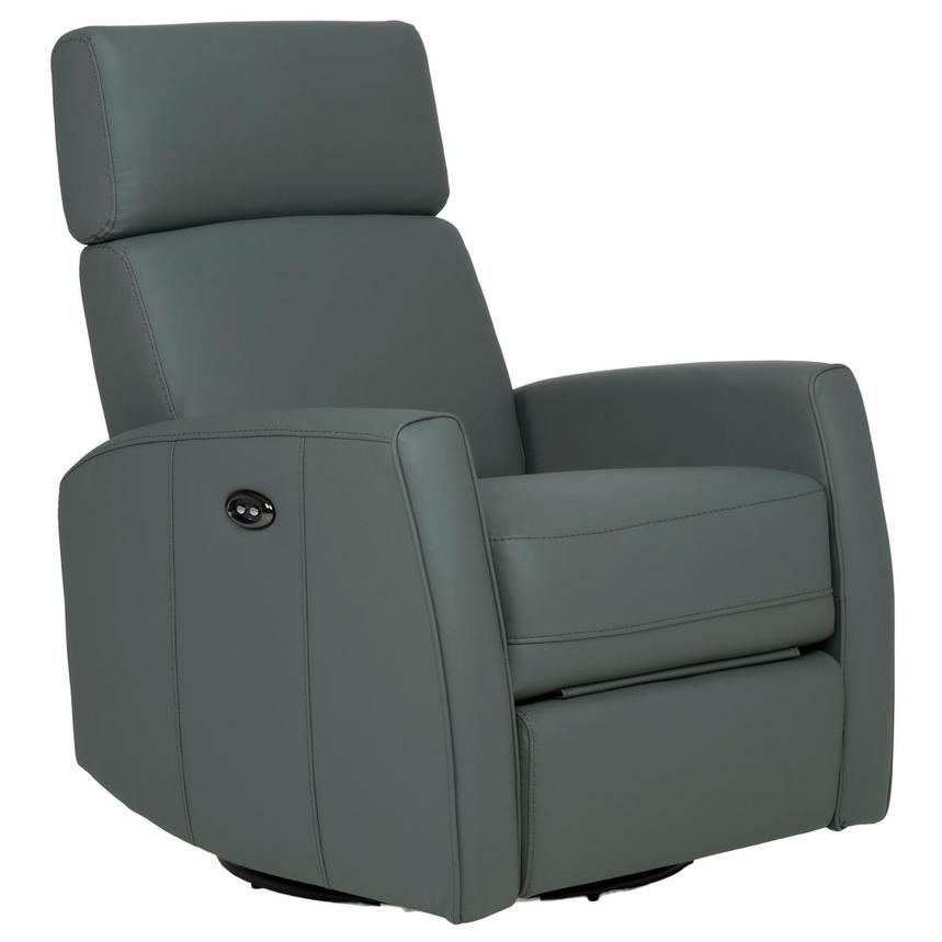 Lucca Blue Leather Power Swivel Glider Recliner alternate image, 2 of 10 images.