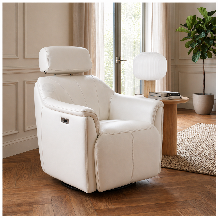 LuxTone White Leather Power Tilt Recliner alternate image, 2 of 14 images.