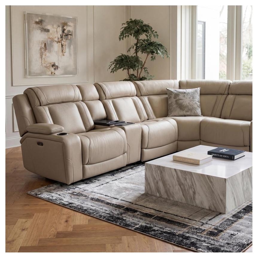 Odyssey Beige 6PCS/3PWR Leather Power Reclining Sectional w/Beverage Cooler alternate image, 2 of 17 images.