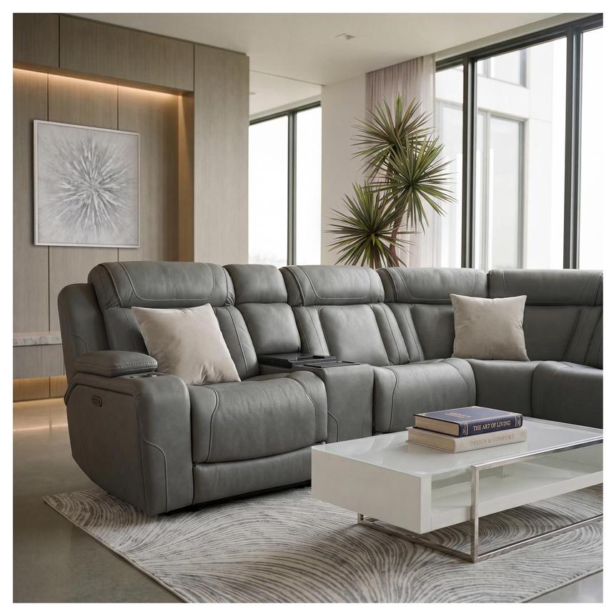 Odyssey Cobalt 5PCS/3PWR Leather Power Reclining Sectional alternate image, 2 of 17 images.