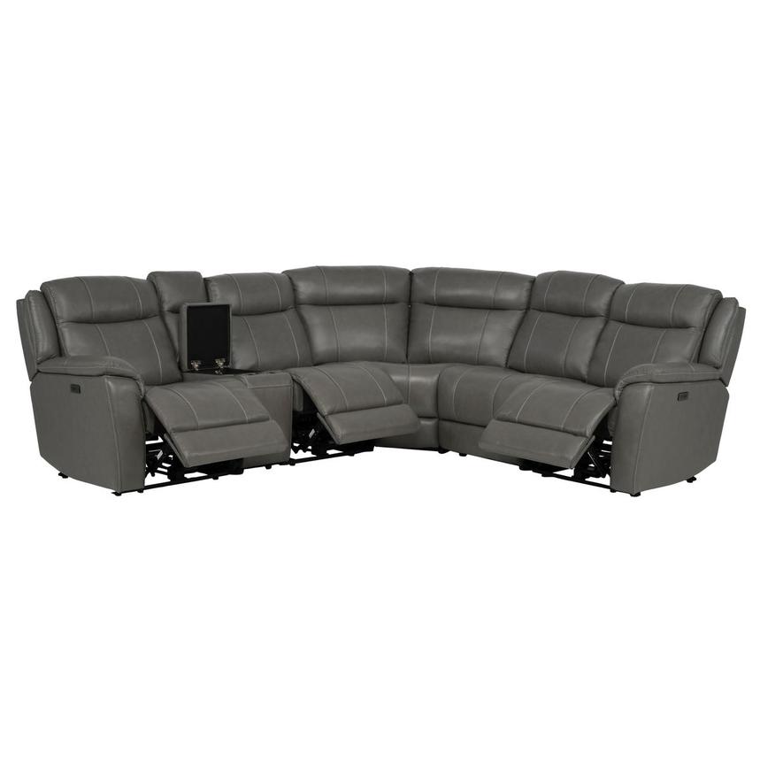 Samuel Dark Gray Leather Power Reclining Sectional with 6PCS/3PWR alternate image, 3 of 11 images.