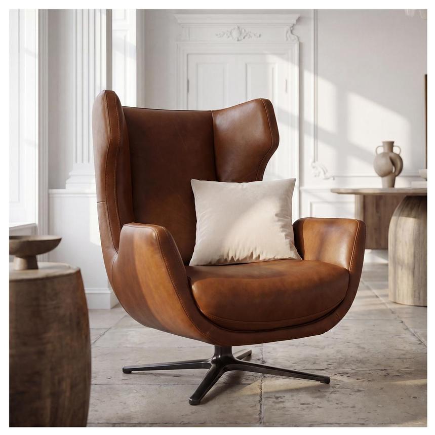 Domenico Brown Leather Accent Chair alternate image, 2 of 12 images.
