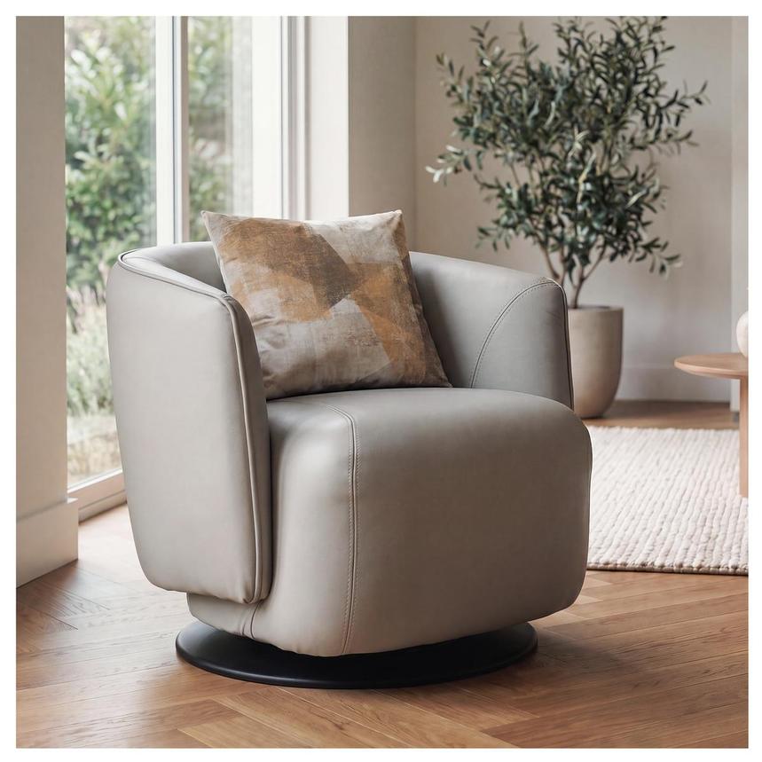 Aurelia Light Gray Leather Swivel Rocker Chair  alternate image, 2 of 10 images.