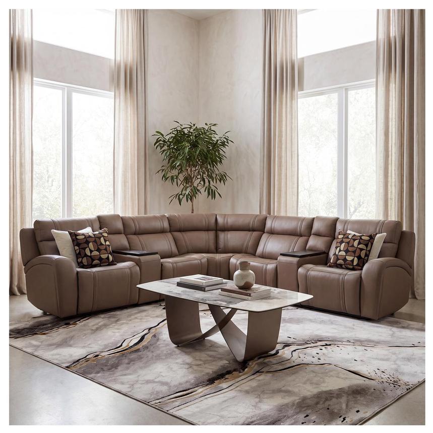 Galaxy Light Brown Leather Power Reclining Sectional with 6PCS/3PWR alternate image, 2 of 15 images.