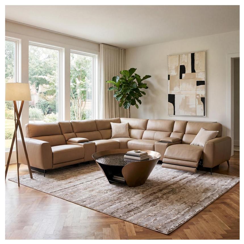 Granet Dark Cream Leather Power Reclining Sectional with 6PCS/3PWR alternate image, 2 of 17 images.