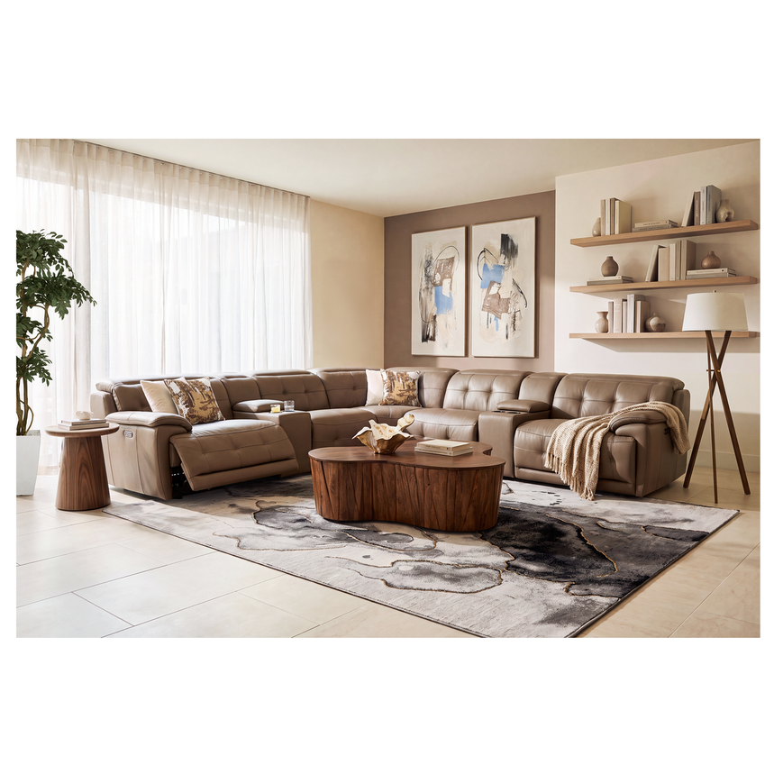 Graystone Dark Taupe Leather Power Reclining Sectional with 6PCS/2PWR  alternate image, 2 of 14 images.