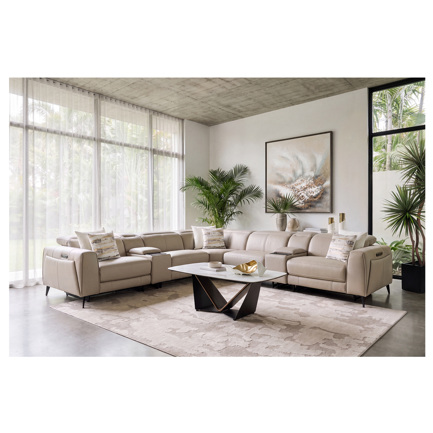 Luke 2.0 Taupe Leather Power Reclining Sectional with 7PCS/3PWR alternate image, 2 of 12 images.