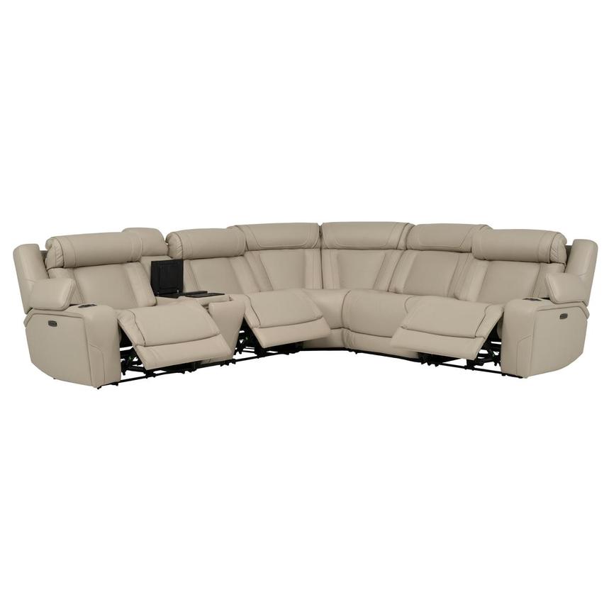 Odyssey Beige 6PCS/3PWR Leather Power Reclining Sectional w/Beverage Cooler alternate image, 2 of 13 images.