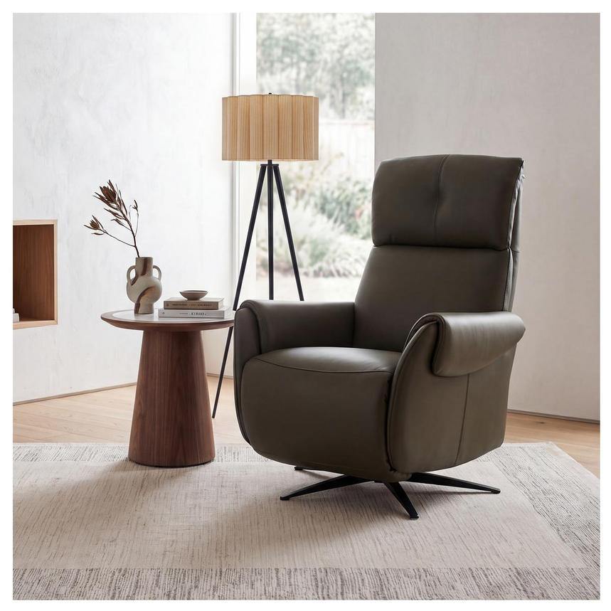 Torrence Green Leather Power Swivel Recliner w/Massage  alternate image, 2 of 17 images.