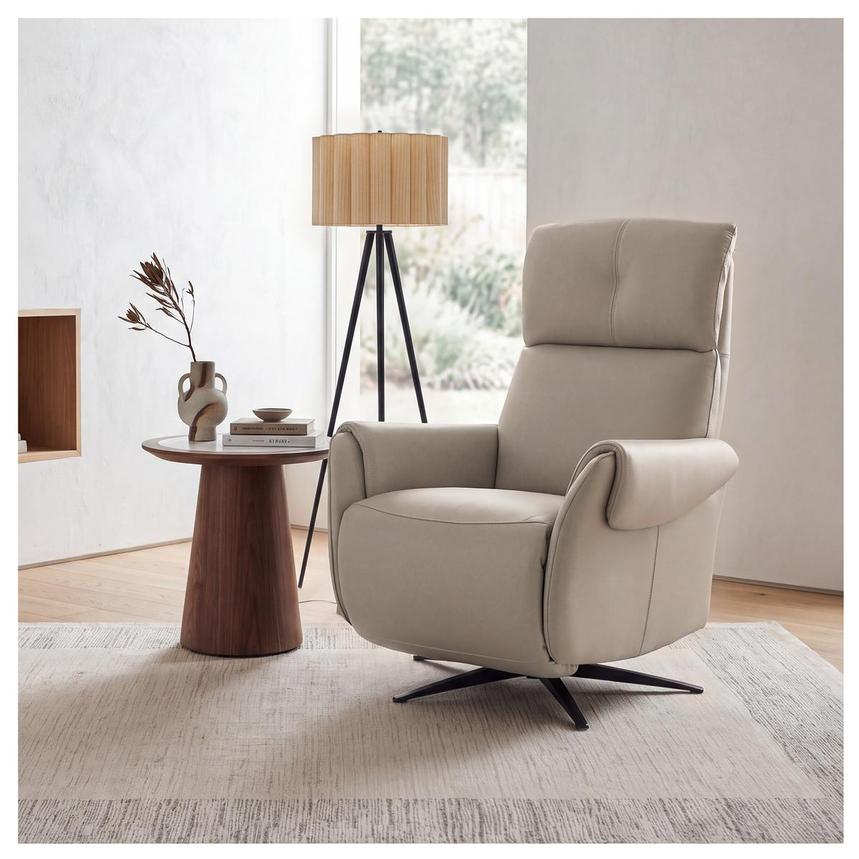 Torrence Taupe Leather Power Swivel Recliner w/Massage alternate image, 2 of 10 images.