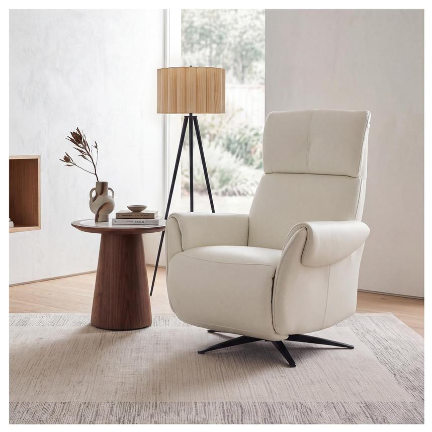 Torrence White Leather Power Swivel Recliner w/Massage  alternate image, 2 of 17 images.