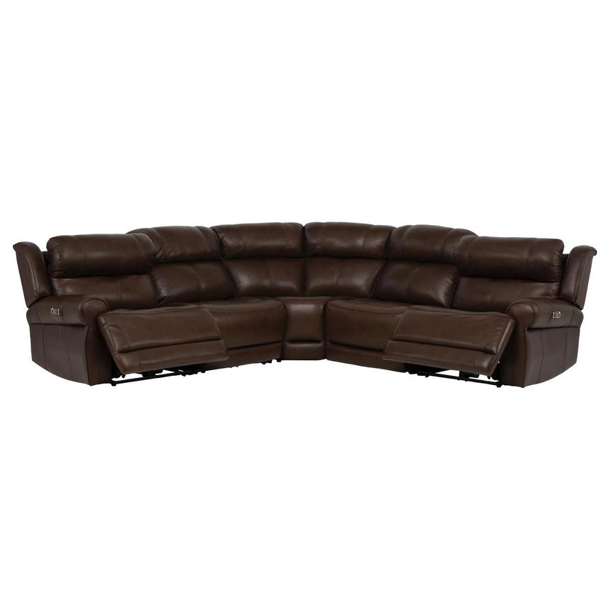 Bruno Brown Leather Power Reclining Sectional with 5PCS/2PWR  alternate image, 2 of 10 images.