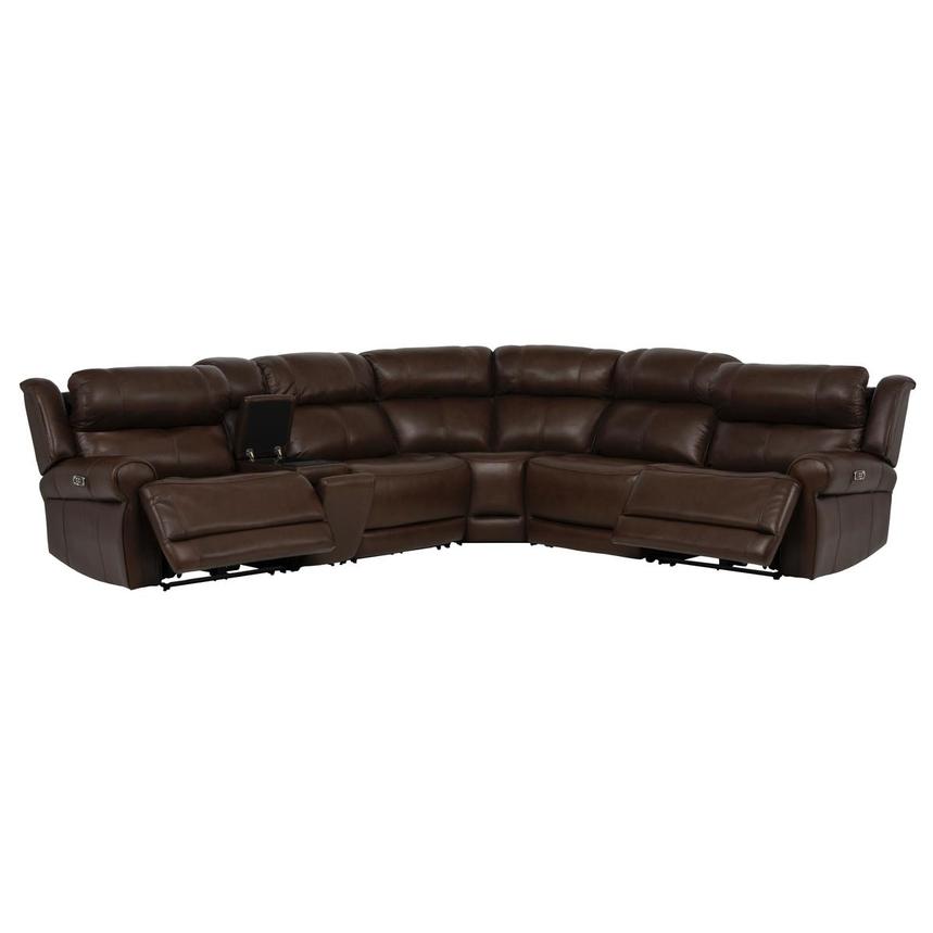 Bruno Brown Leather Power Reclining Sectional with 6PCS/2PWR  alternate image, 2 of 14 images.