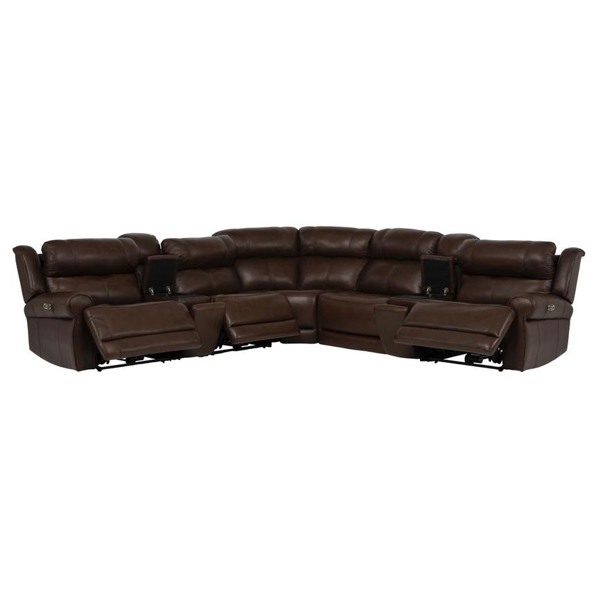 Bruno Brown Leather Power Reclining Sectional with 7PCS/3PWR  alternate image, 2 of 14 images.