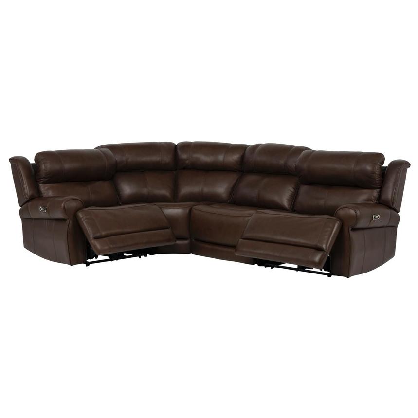 Bruno Brown Leather Power Reclining Sectional with 4PCS/2PWR alternate image, 2 of 10 images.