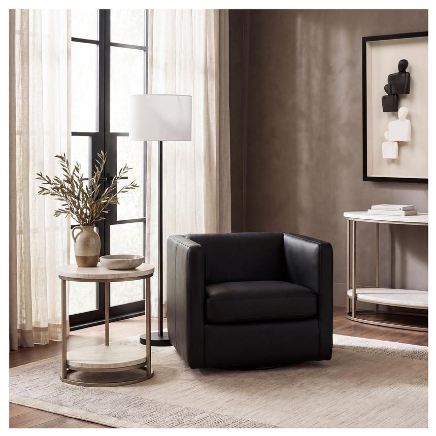 Cute Black Leather Swivel Accent Chair  alternate image, 2 of 2 images.