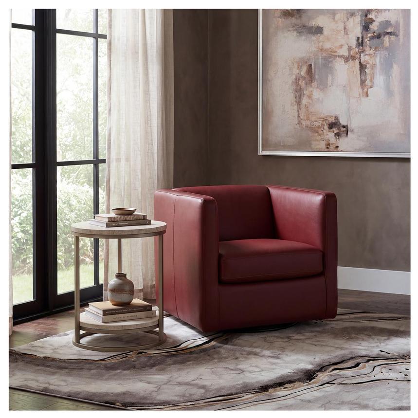 Cute Burgundy Leather Swivel Accent Chair  alternate image, 2 of 2 images.