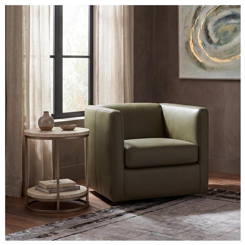 Cute Green Leather Swivel Accent Chair alternate image, 2 of 2 images.