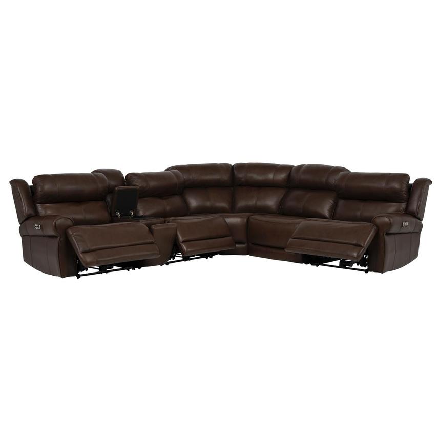 Bruno Brown Leather Power Reclining Sectional with 6PCS/3PWR  alternate image, 2 of 14 images.