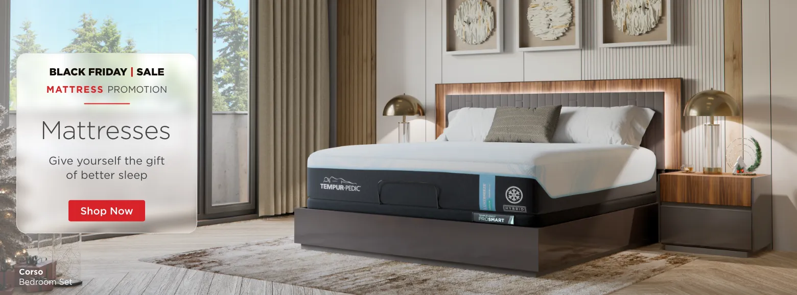 Black Friday Sale. Mattress Promotion. Mattresses. Give yourself the gift  of better sleep. Shop Now